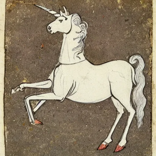 Image similar to unicorn portrait as a medieval gravure