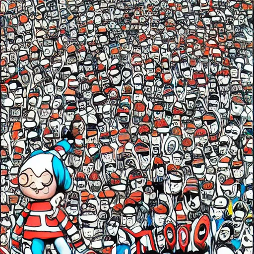 Prompt: where is waldo in the style of james jean