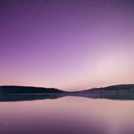 Image similar to Stunning 4K night photograph of a purple mist rolling over a lake.
