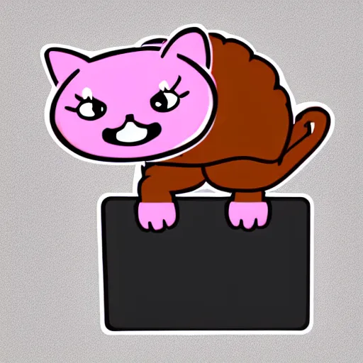 Image similar to a pink cat using a laptop full of twitter stickers