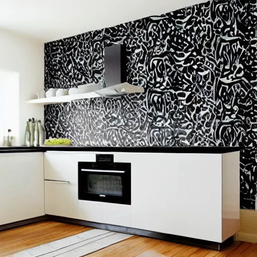 Prompt: modern kitchen wallpaper design. expensive