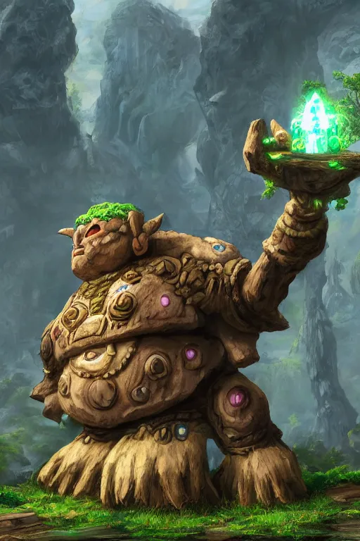 Image similar to zelda fantasy art giant golem troll wood rock greeble gemstone, global illumination ray tracing hdr fanart arstation by sung choi and eric pfeiffer and gabriel garza and casper konefal