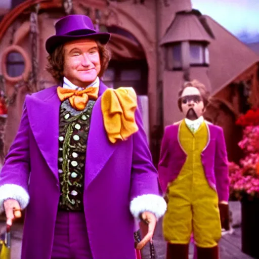 Prompt: stunning awe inspiring robin williams as willy wonka movie still 8 k hdr atmospheric lighting