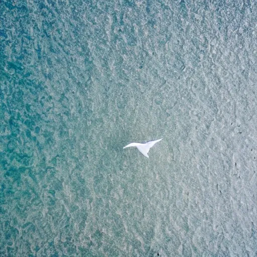 Image similar to simmetrical photo of a seagull flying seen exactly from above. Watching down. Seagull seen from above. 4k still award winning. Pleasant look and colors. Sea on the background.