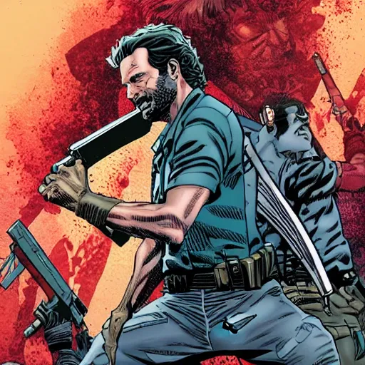 Image similar to Rick grimes conquest, comic book art