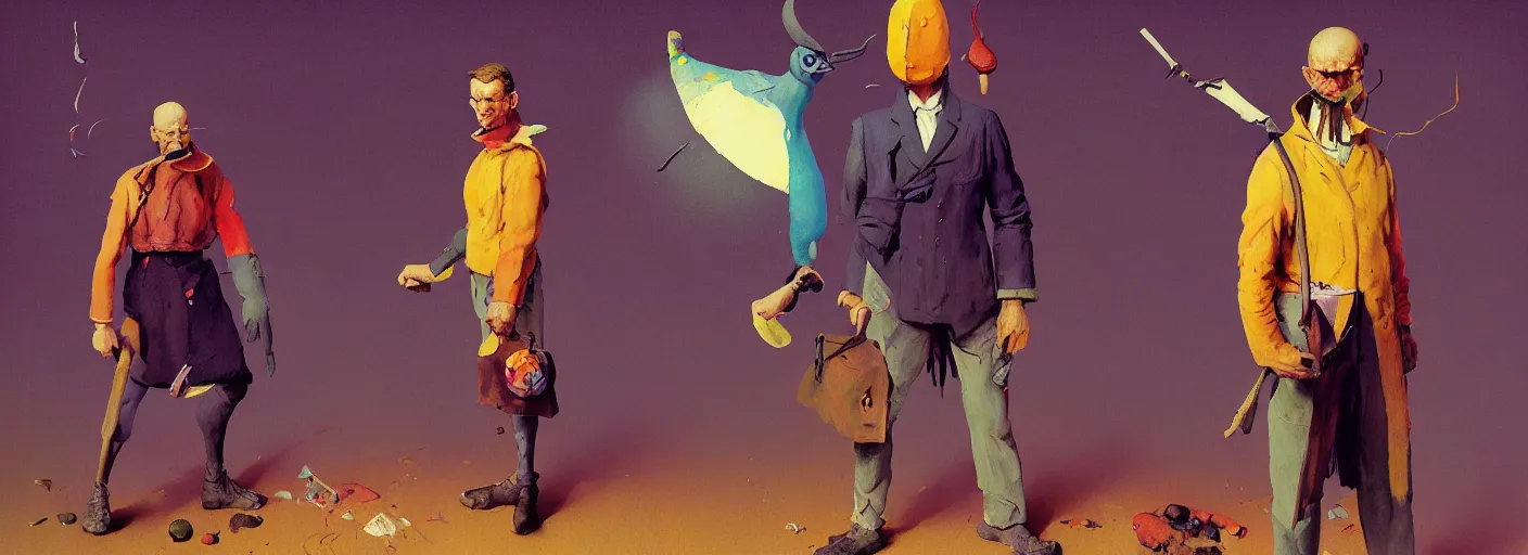 Image similar to full - body portrait surreal colorful clay fighting artstation rpg gentleman character concept art anatomy, action pose, very coherent and colorful high contrast masterpiece by norman rockwell franz sedlacek hieronymus bosch dean ellis simon stalenhag rene magritte gediminas pranckevicius, dark shadows, sunny day, hard lighting, reference sheet white! background