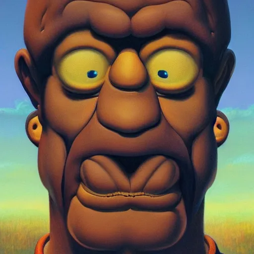 Prompt: An ultra realistic portrait painting of Homer Simpson in the style of Frank Frazetta, 4k, Ultra realistic, Highly Detailed, Dark Fantasy, Epic Lighting