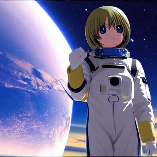 Image similar to An anime girl in a spacesuit in awe at the beauty of the universe 4k