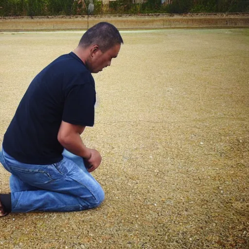 Prompt: A man kneeling over a large diamond