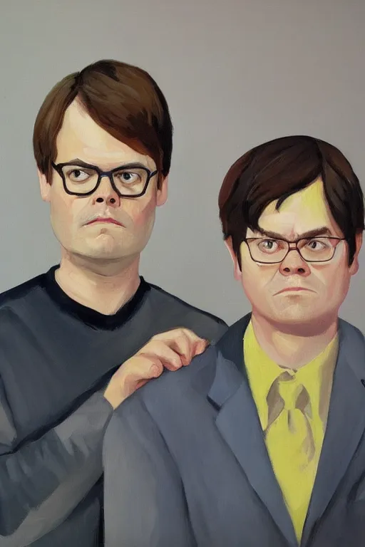 Image similar to portrait painting of dwight schrute and joe lo truglio, in the style of albert marquet