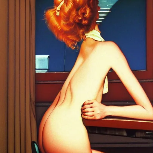 Image similar to Leisure suit Larry, 1993, by Norman Rockwell and Edward Hopper. film noir