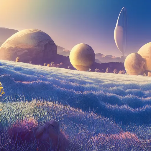 Image similar to panorama,utopia,science fiction,bio-inspired,organic,sunny,michael whelan,octane render