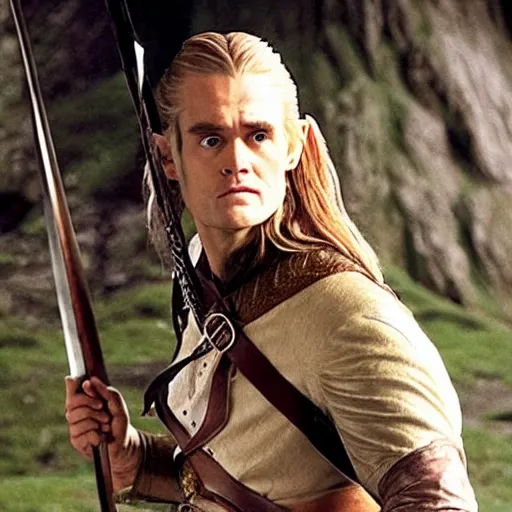 Image similar to jim carrey playing legolas in lord of the rings