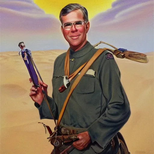 Prompt: highly detailed oil painting of jeb bush as lawrence of arabia, 1 9 5 8