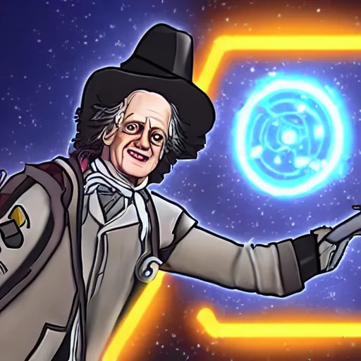 Image similar to screenshot of doctor emmett brown as an overwatch hero