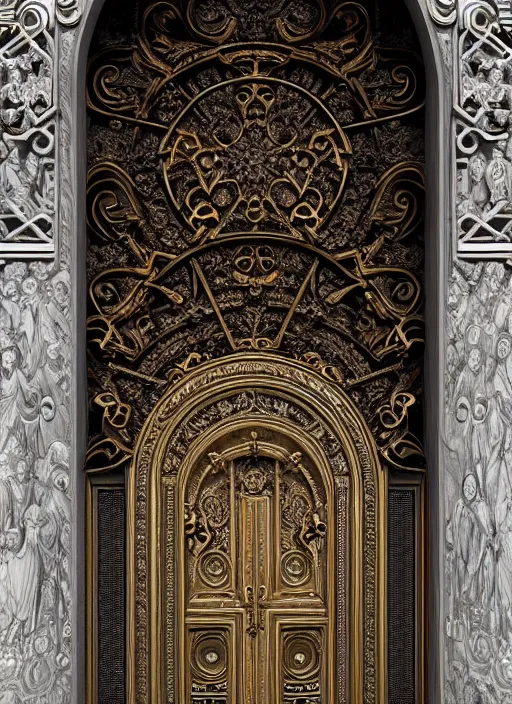 Image similar to symmetry!! the ornate door to the purgatory, very detailed, intricate details, complimentary colors, perfect lighting, perfect composition, aesthetic, masterpiece, award winning, artstation, darek zabrocki, greg rutkowski, artgerm, 4 k