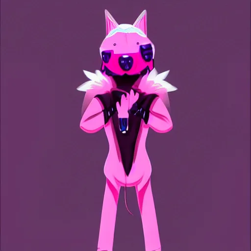 Prompt: pink hybrid of the furry species protogen, with the furry synth species, digital art, furaffinity