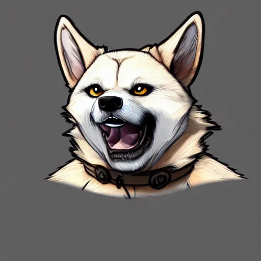 Prompt: shibu dog, apex legends artstyle, digital art, character design, masterpiece