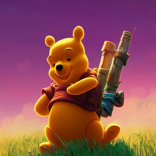 Image similar to winnie the pooh fantasy art apex fortnite video game icon, 2 d game art gta 5 cover, official fanart behance hd artstation by jesper ejsing, by rhads, makoto shinkai and lois van baarle, ilya kuvshinov, rossdraws