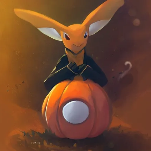 Image similar to A pokemon that looks like a pumpkin, The whole is a big beetle，Trending on art station. Unreal engine.