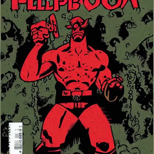 Prompt: hellboy comic book cover by mike mignola lumberjack in forest