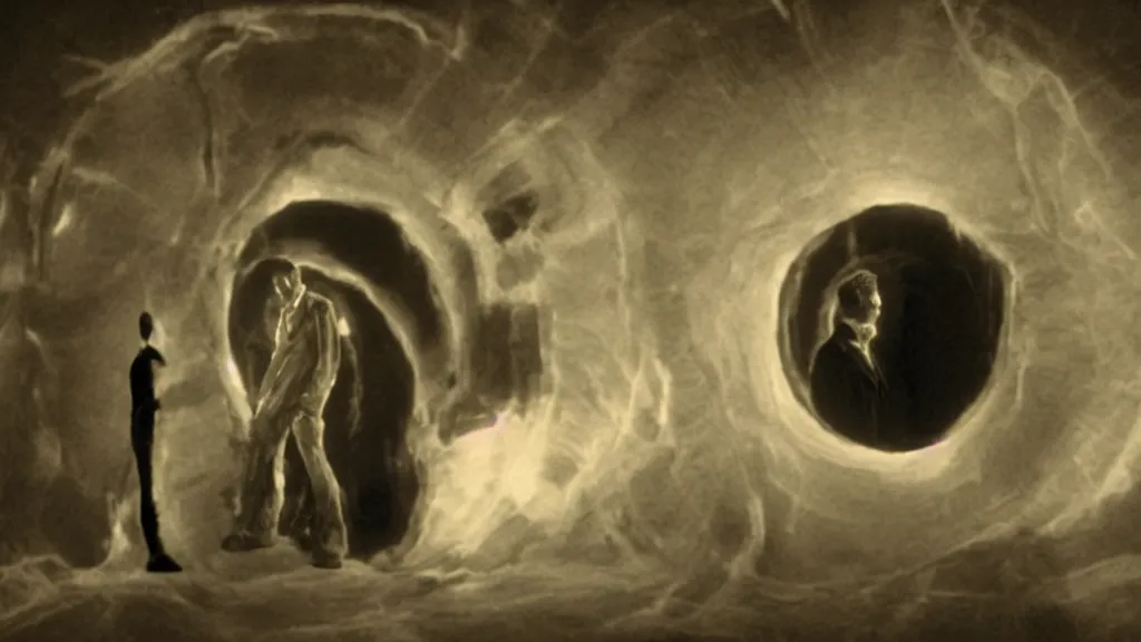 Image similar to an mri slice of james cavell in the living room, film still from the movie directed by denis villeneuve with art direction by salvador dali, wide lens