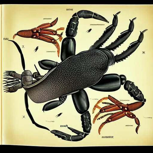 Image similar to a giant lobster with a scorpion tail illustrated, anatomy, biology textbook