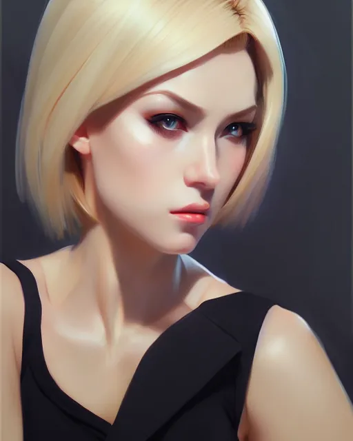 Image similar to a portrait blonde femme fatale woman, Anime. realistic shaded lighting by Ilya Kuvshinov Giuseppe Dangelico Pino and Michael Garmash and Rob Rey, 8K