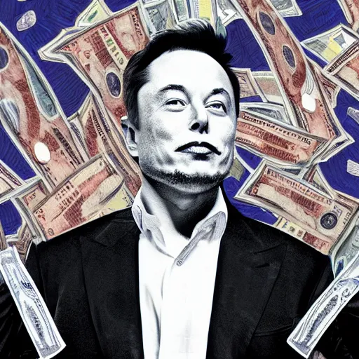 Image similar to Elon Musk counting Money, Digital art, Art, Concept art,