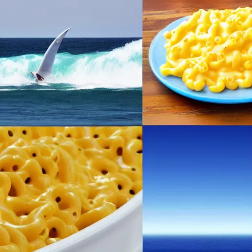 Image similar to On the flat earth, the oceans are prevented from falling off the edge by a giant wall made of macaroni and cheese.