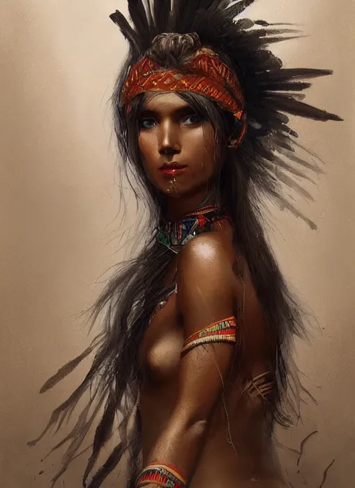 Image similar to A painting of a very beautiful tribal woman trending on artstation in the style of Greg Rutkowski, in style of Charles Sillem Lidderdale