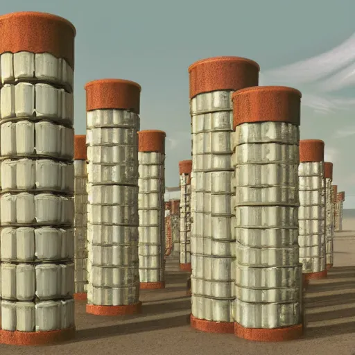 Prompt: a column of stacked single wide mobile homes arranged 12 units high by Jim Burns and Craig Mullins