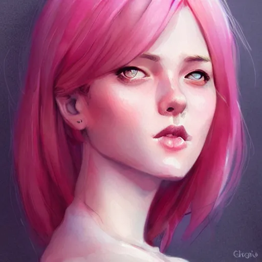 Image similar to short pink haired girl, portrait, highly detailed, watercolor, artstation, by charlie bowater
