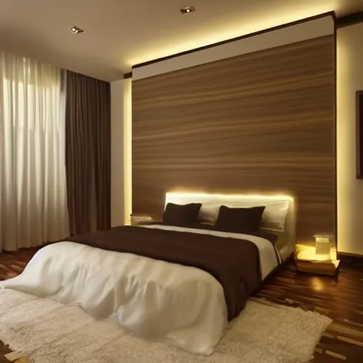 Prompt: contemporary bedroom design, modernism, photorealistic!!!!!!! art style, luminous lighting, intricately defined, beautifully ordinated