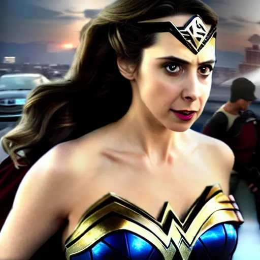 Image similar to Alison Brie as Wonder Woman, movie screenshot