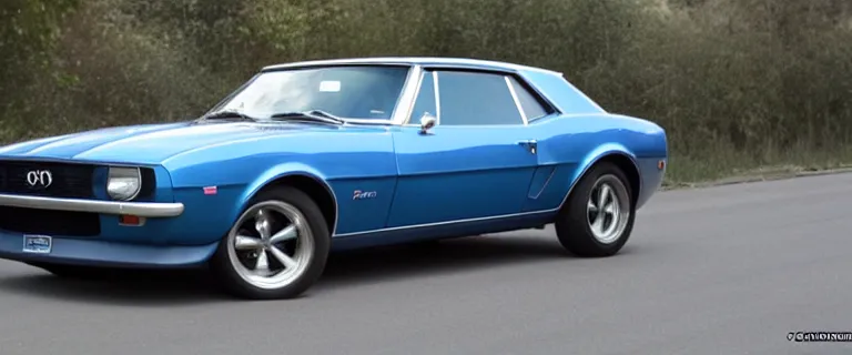 Image similar to denim blue audi camaro b 1 ( 1 9 6 7 ), establishing shot