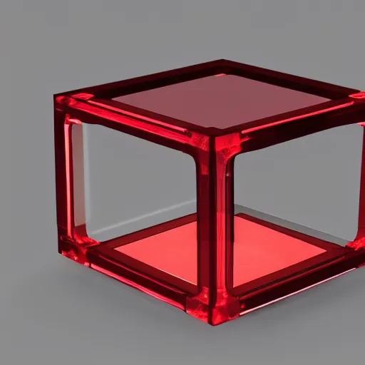 Prompt: a translucent red cube on a wooden table, unreal engine 5, trending on artstation