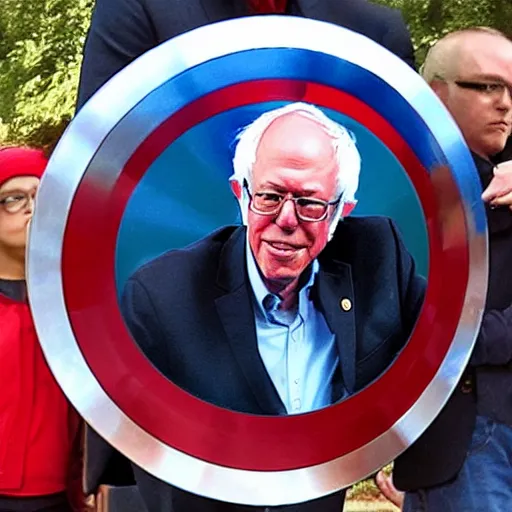 Prompt: bernie sanders with captain america's shield