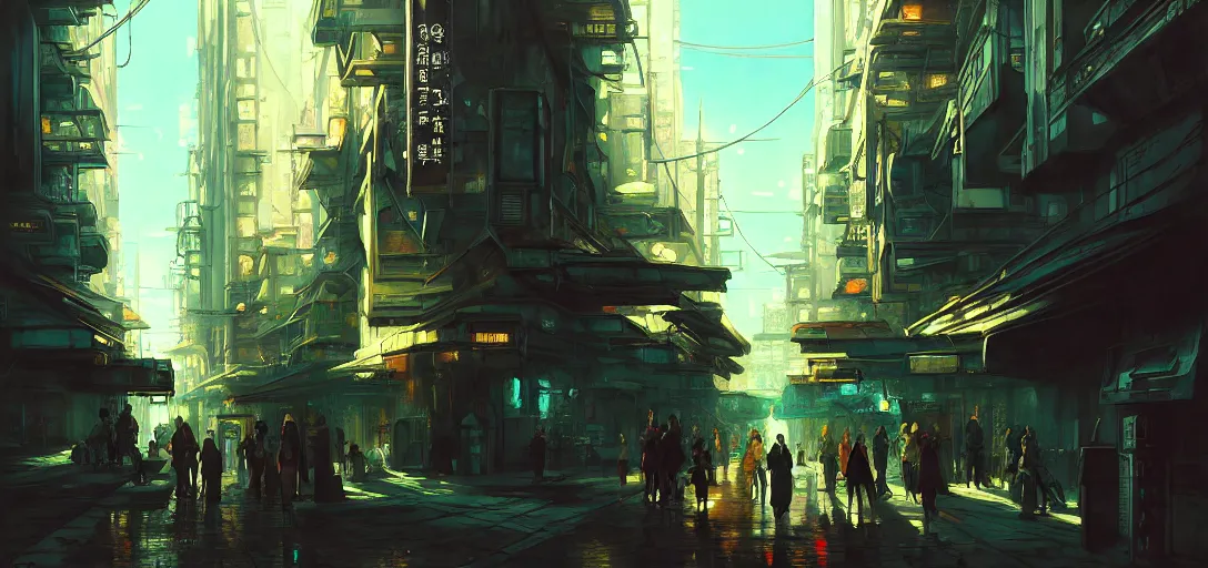 Image similar to baroque oil painting of anime key visual environment concept art of a cyberpunk city, brutalist, dark fantasy, rule of thirds, digital cel shading, fake hidden detail, trending on pixiv fanbox, acrylic palette knife and brush, style of makoto shinkai studio ghibli jamie wyeth james gilleard greg rutkowski