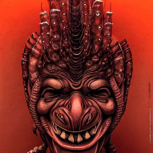 Image similar to naraka buddhist demon korean female, angry female alien, shark teeth, tubular creature, blood vessels, no face, dystopian surrealism, alex ries zdzisław beksinski, symmetrical long head, smooth marble surfaces, smooth marble surfaces, detailed ink illustration, detailed ink illustration, raiden metal gear, cinematic smooth stone, deep aesthetic