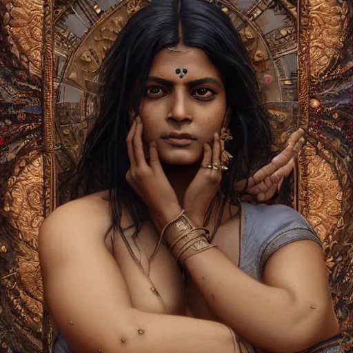 Prompt: portrait painting of dark muscular indian women kissing, ultra realistic, concept art, intricate details, eerie, highly detailed, photorealistic, octane render, 8 k, unreal engine. art by artgerm and greg rutkowski and alphonse mucha