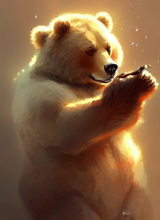 Image similar to cute cartoon bear, sharp focus, illustration, highly detailed, digital painting, concept art, matte, art by wlop and artgerm and greg rutkowski and alphonse mucha, masterpiece