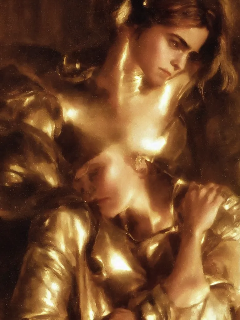 Prompt: close up of emma watson in full leather armor, cinematographic shot, by delphin enjolras and daniel f. gerhartz