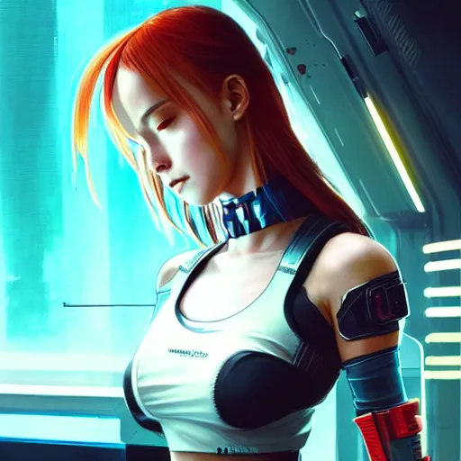 Prompt: beautiful cyberpunk 2 0 7 7 female character, futuristic, art by wlop and artgerm and greg rutkowski, ilya kuvshinov, strong strokes, photo of asuna from sao, intricate, elegant, sharp focus, illustration, highly detailed, digital painting, trending on artstation, award winning, concept art, sharp focus h 8 0 0