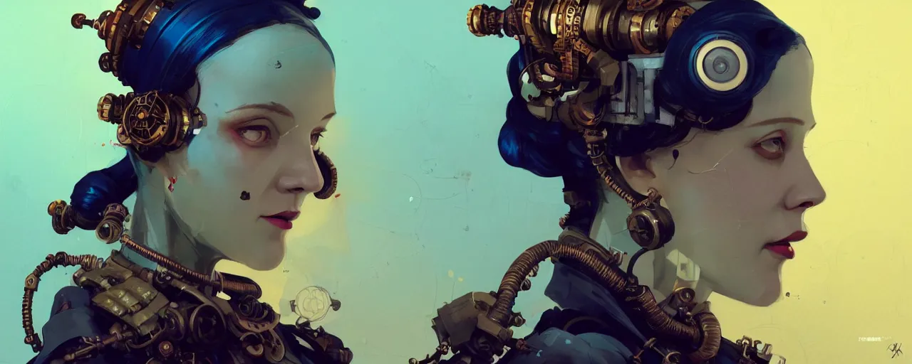 Image similar to duotone dark concept illustration 3 / 4 portrait of ada lovelace as steampunk cyborg. highly detailed mechanism cinematic volumetric lighting. fibonacci golden ratio accidental renaissance. by sachin teng and sergey kolesov and ruan jia and heng z. graffiti art, scifi, fantasy, hyper detailed. octane render. concept art. trending on artstation