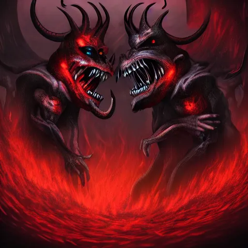 Prompt: Two demons fight each other in hell , dark gothic style, artwork, 4k
