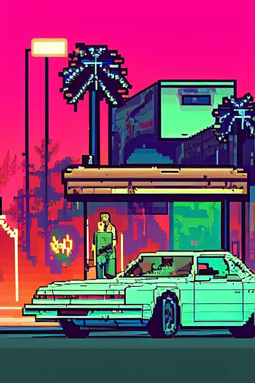 Image similar to life in the caspian hood. pixel art, gta vice city art style. borderland art style. pop art, no duplicate image, glowing lights, ultra details, digital painting, artstation, concept art, smooth, sharp focus, illustration, intecrate details, art by richard hamilton and mimmo rottela, pixels art by kirokaze and paul robertson