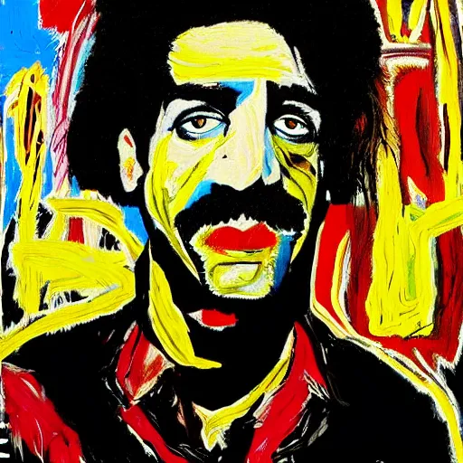 Image similar to frank zappa portrait painted by jean michel - basquiat