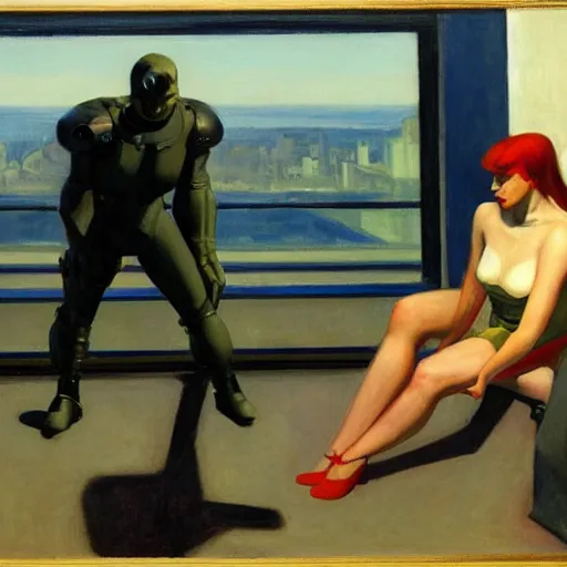 Prompt: cyborgs by edward hopper