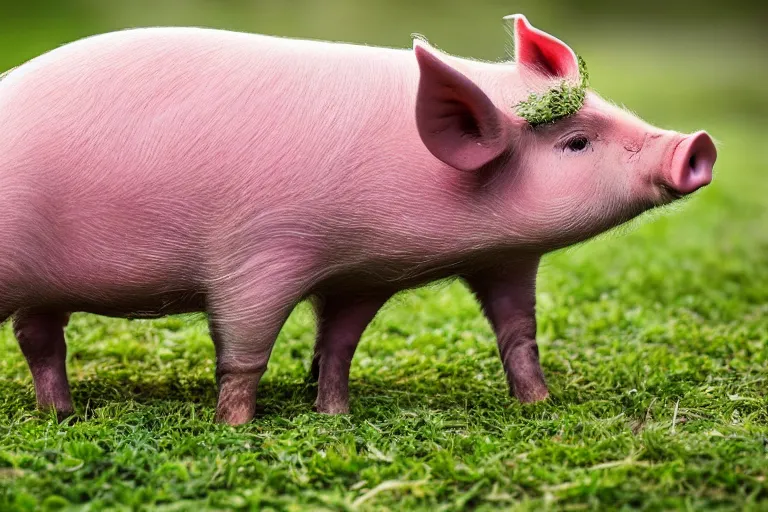 Prompt: a pig wearing a sunhat!!! garden! hyper realistic!! realistic lighting!! wildlife photographer of the year!!! bold natural colors, national geographic, hd, wide angle, 8 k